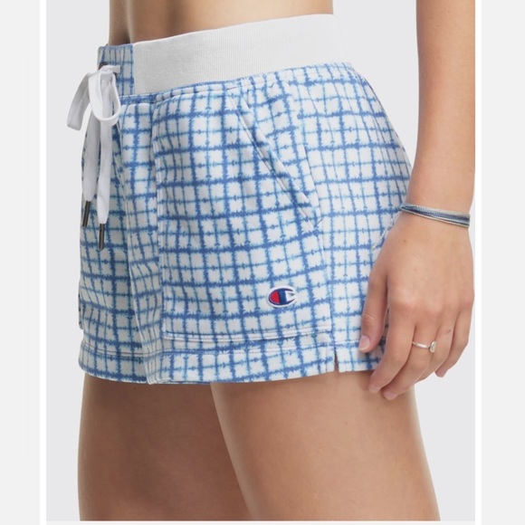 Champion Women’s Campus French Terry Shorts Size M Blue White Drawstring Waist - Picture 2 of 8